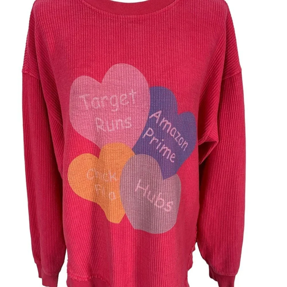 Moon Ryder Sweater Large Pink Graphic Pullover Sweatshirt Y2K Streetwear‎